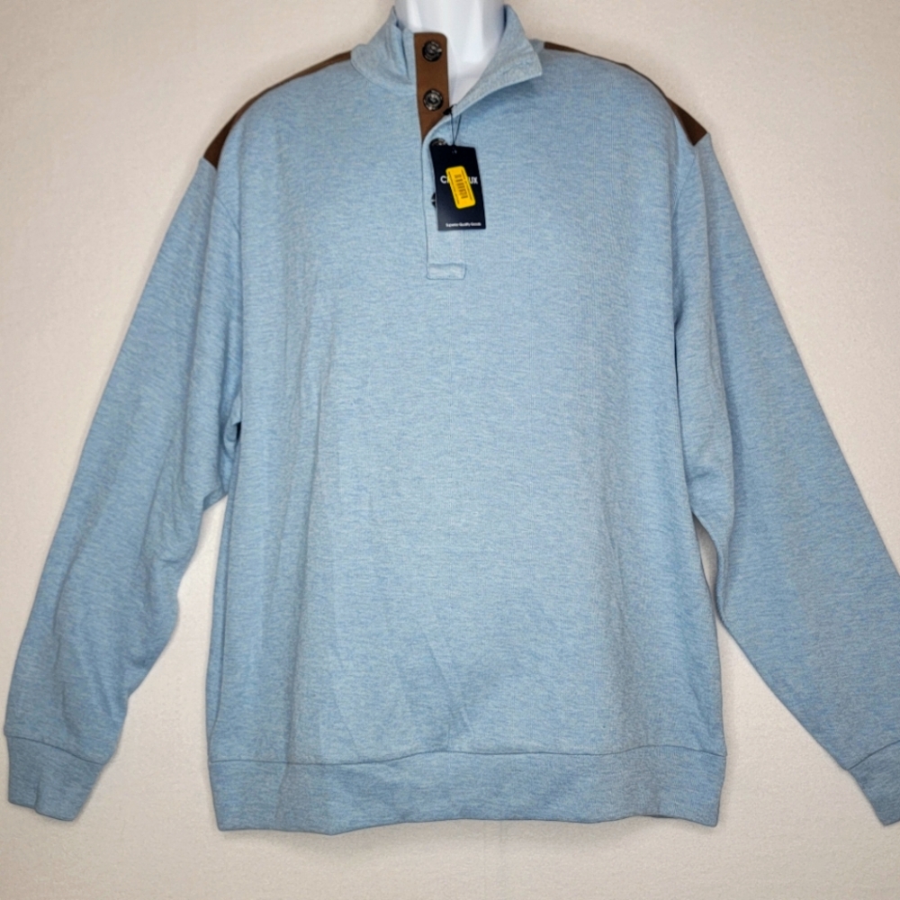 NWT! Daniel Cremieux 1/4 Button Pullover with Faux Suede‎ Accents Size XL. #460